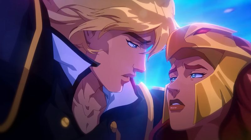 Prince Adam and Teela share a moment of intimacy in Masters of the Universe: Revolution.