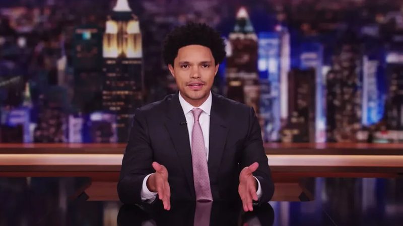 Trevor Noah hosting The Daily Show.