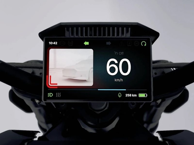 Verge TS Ultra motorcycle display screen with obstacle detection.