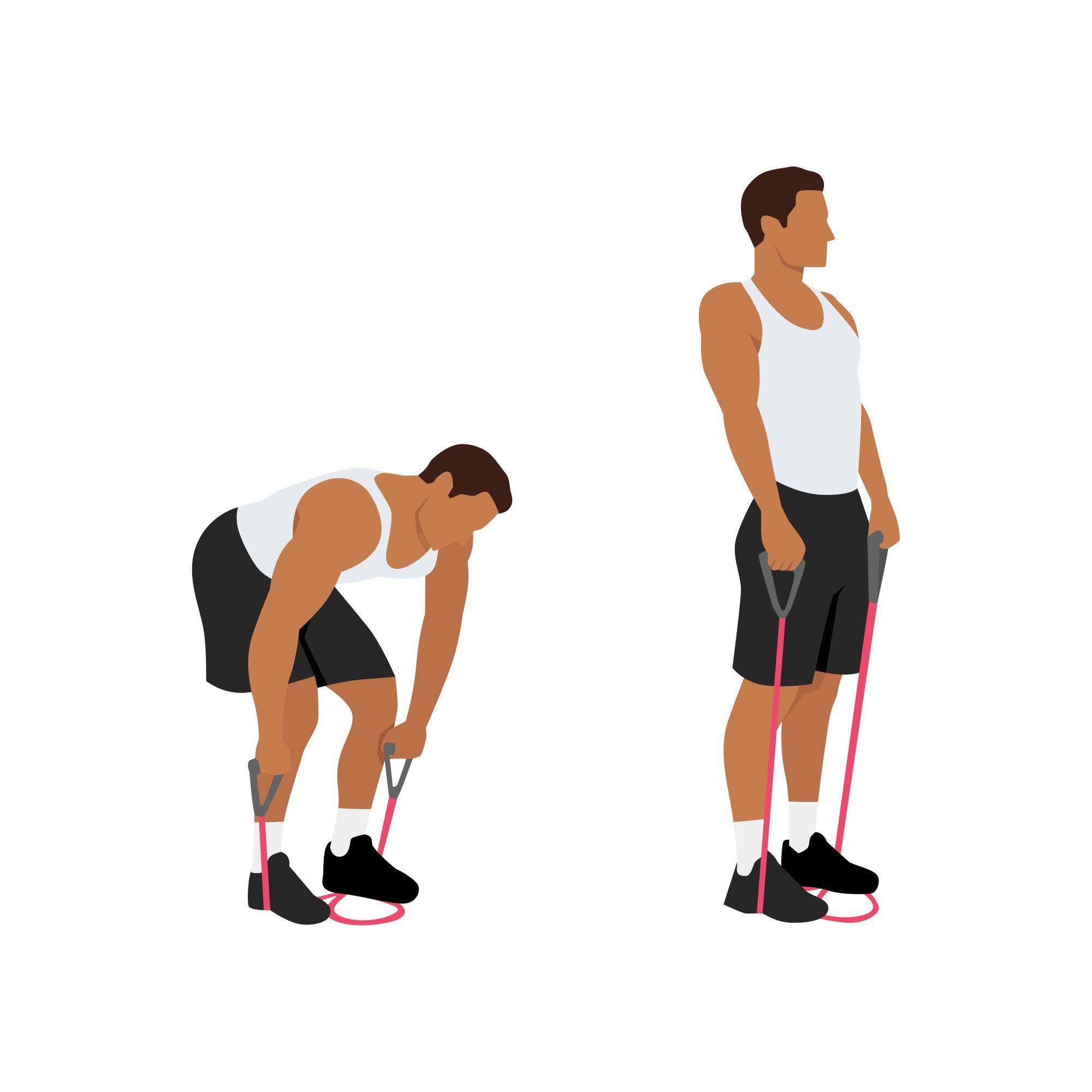illustration drawing demonstration of man doing deadlift exercise with resistance band