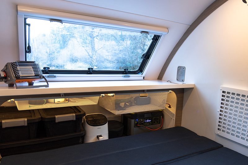 Interior of the Bean Stock 2.0 teardrop trailer.