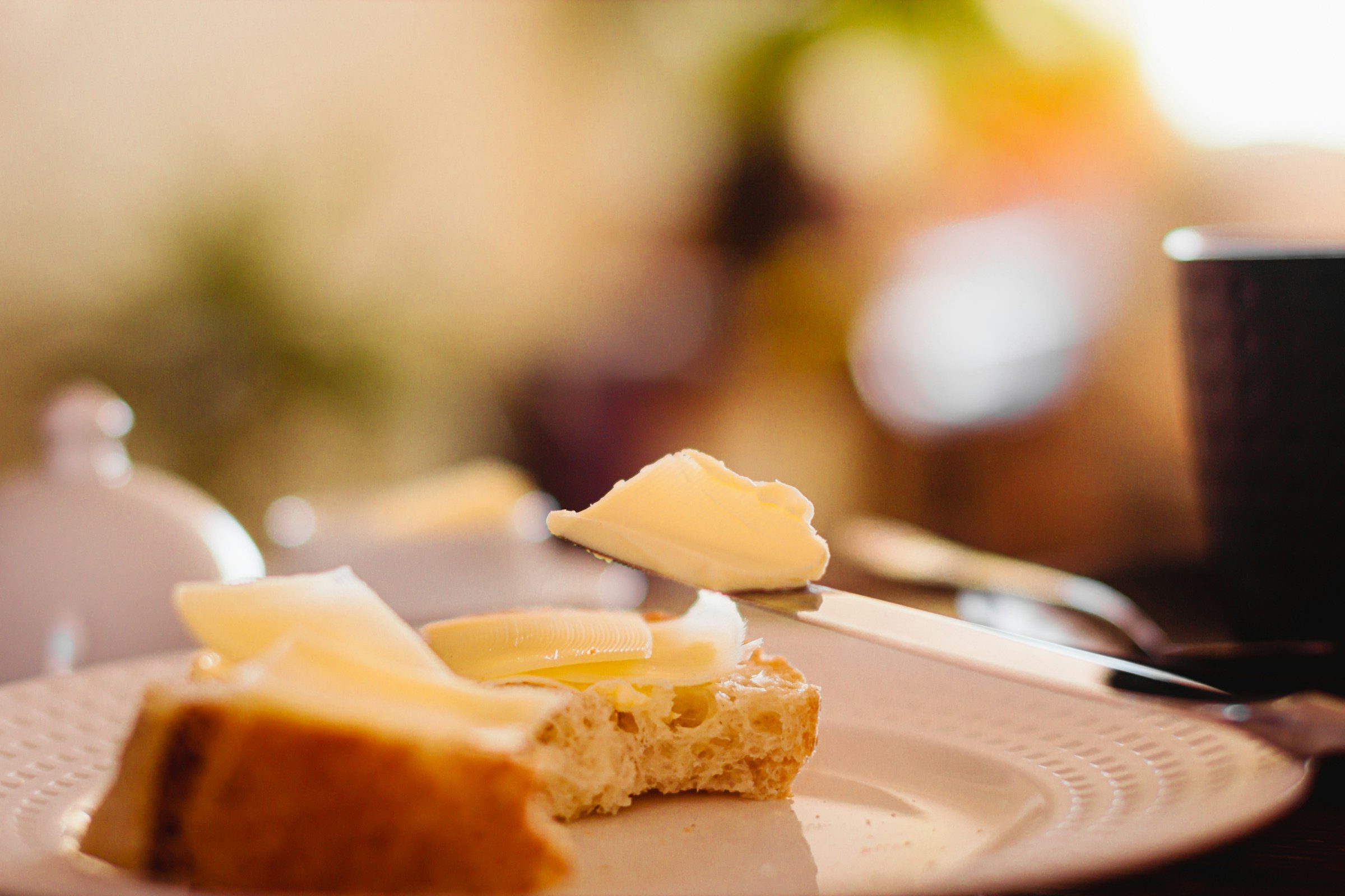 Closeup of butter on bread