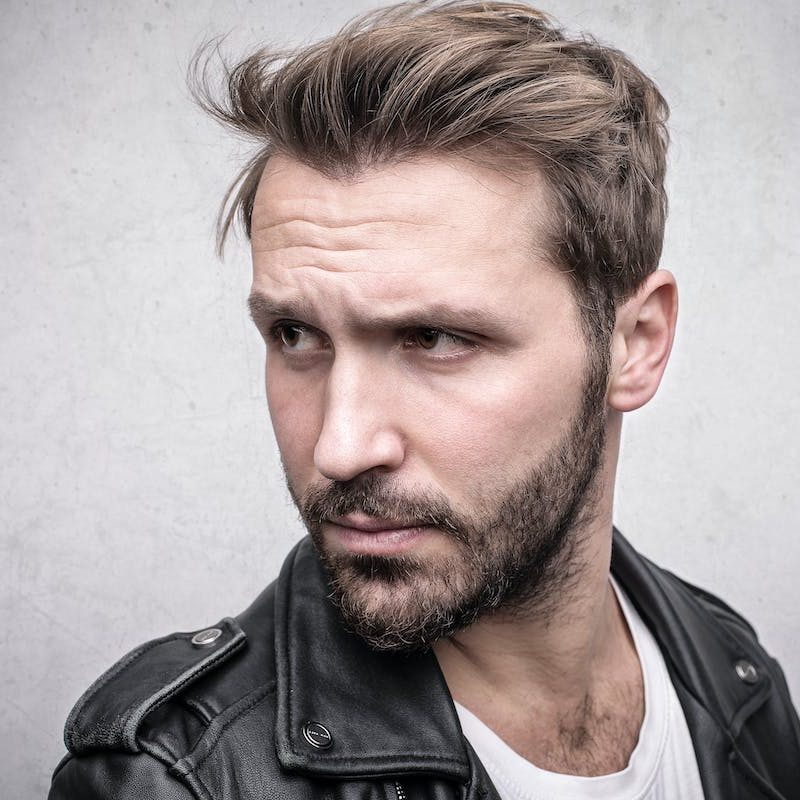 Man in leather jacket full head of hair