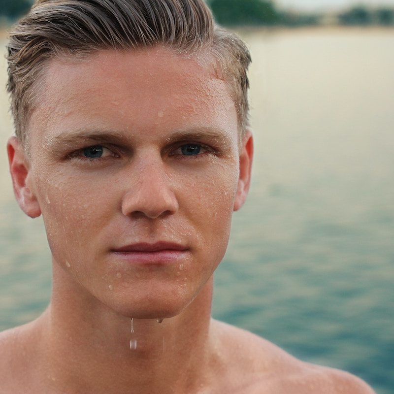 Man's wet face