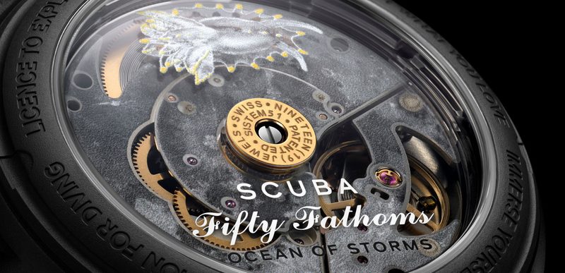Blancpain x Swatch Fifty Fathoms Ocean of Storms face