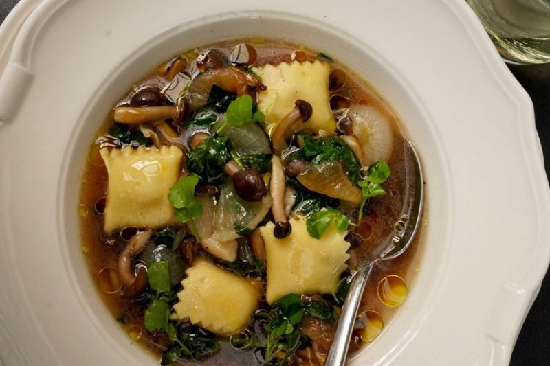 Pioppino and watercress soup.