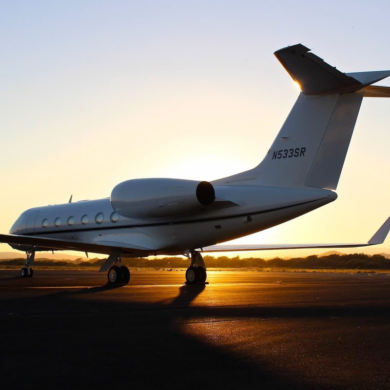 private plane during sunset