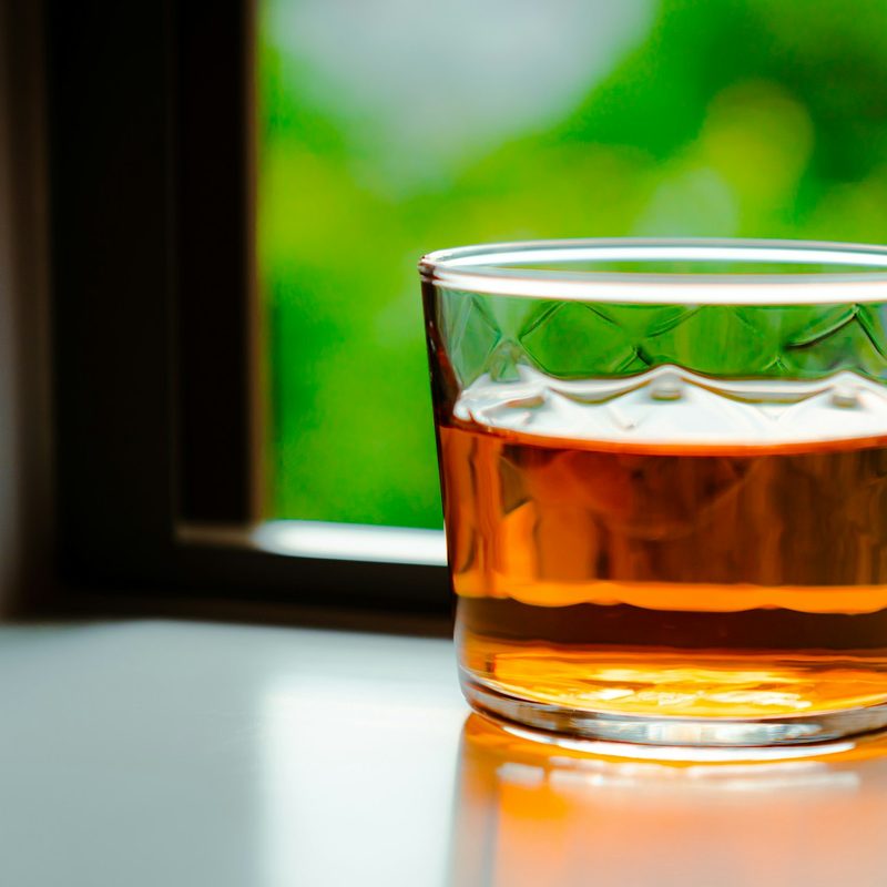 Whiskey in front of a window