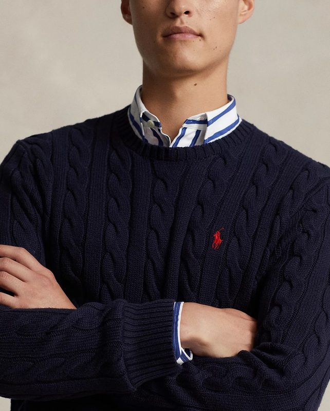 Ralph Lauren navy blue sweater on model