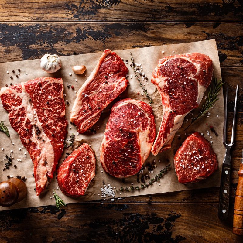 Different raw steak cuts