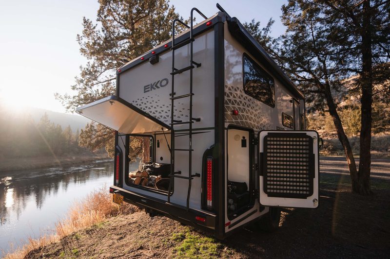 Spacious gear garage of the Winnebago Ekko Sprinter camper van.