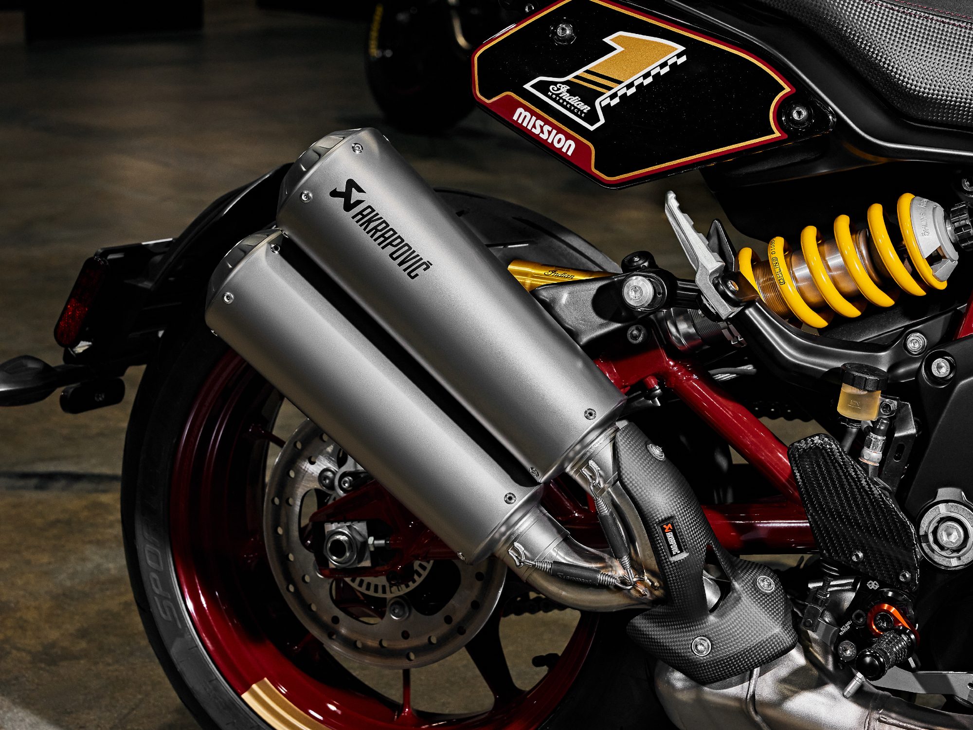 2024 Indian FTR x RSD Super Hooligan close view of the exhaust system.