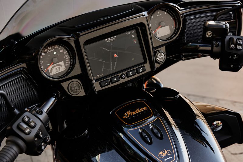 2024 Indian Roadmaster Elite console with gauges and navigation map.