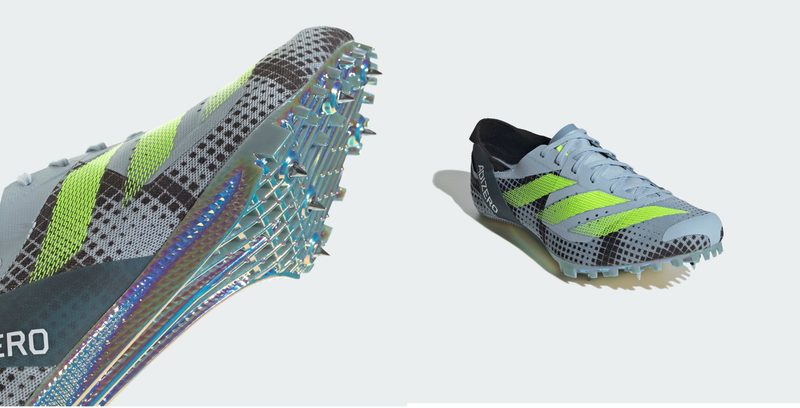The Adidas Adizero Finesse shoes with their cleats shown clearly.