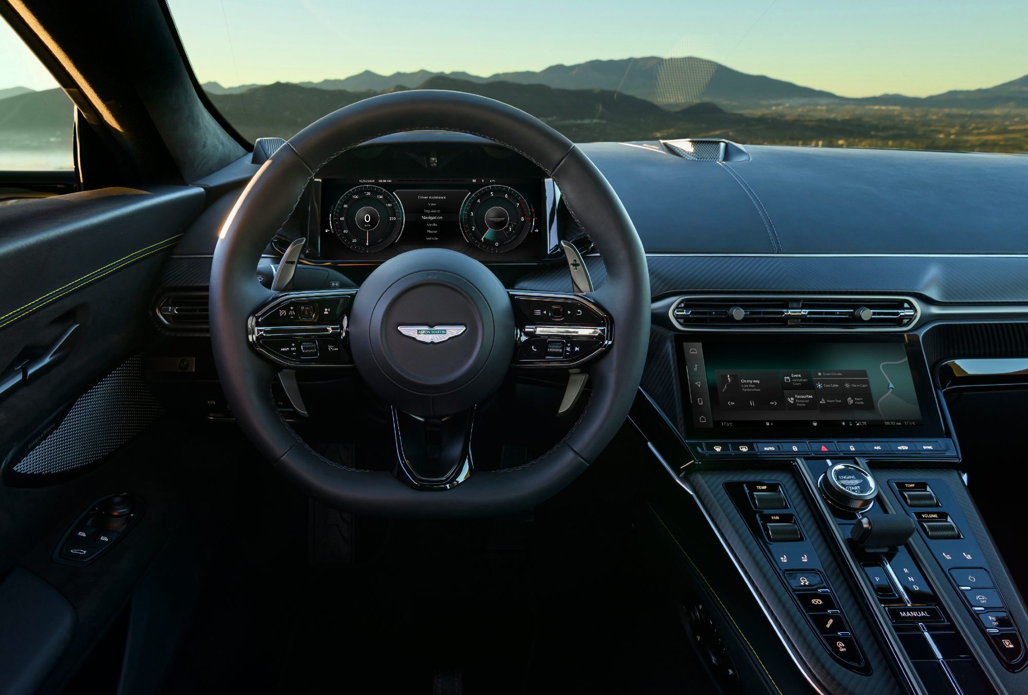 Aston Martin Vantage sports car interior driver's cockpit.