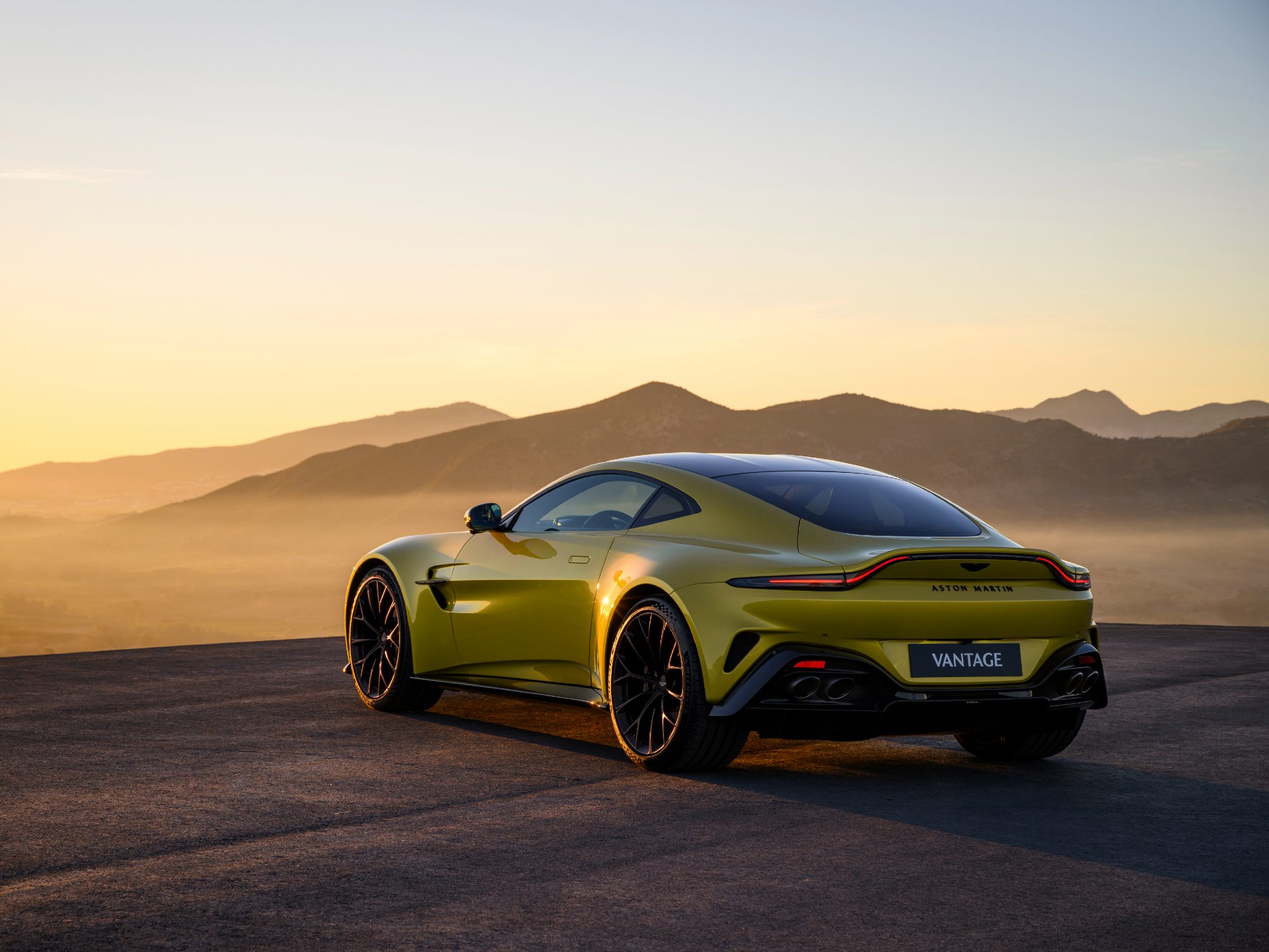 Aston Martin Vantage sports car left rear three-quarter view