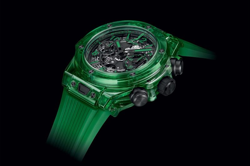 Hublot Big Bang Unico Green SAXEM watch black background
