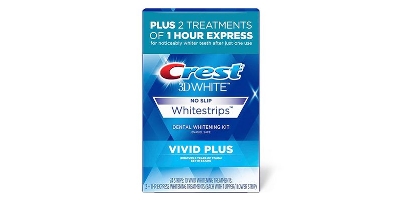 The Crest 3D Whitestrips Vivid Plus on a white background.