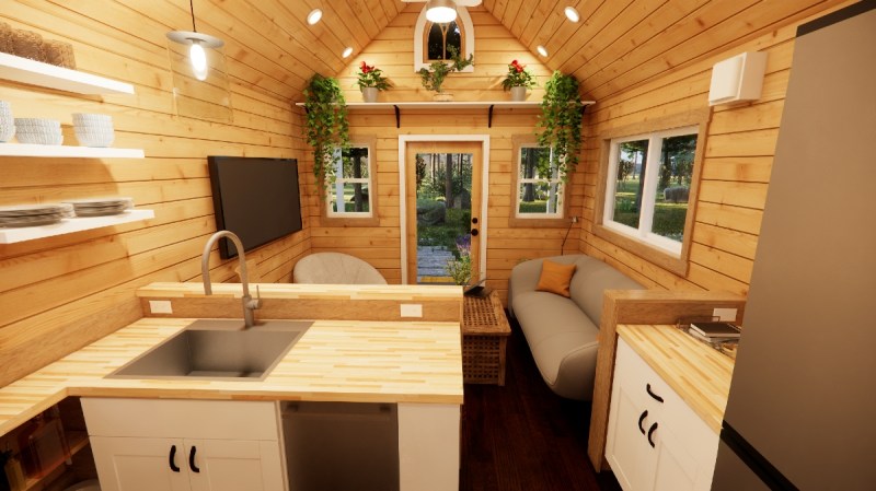 The interior of a Tumbleweed tiny house.