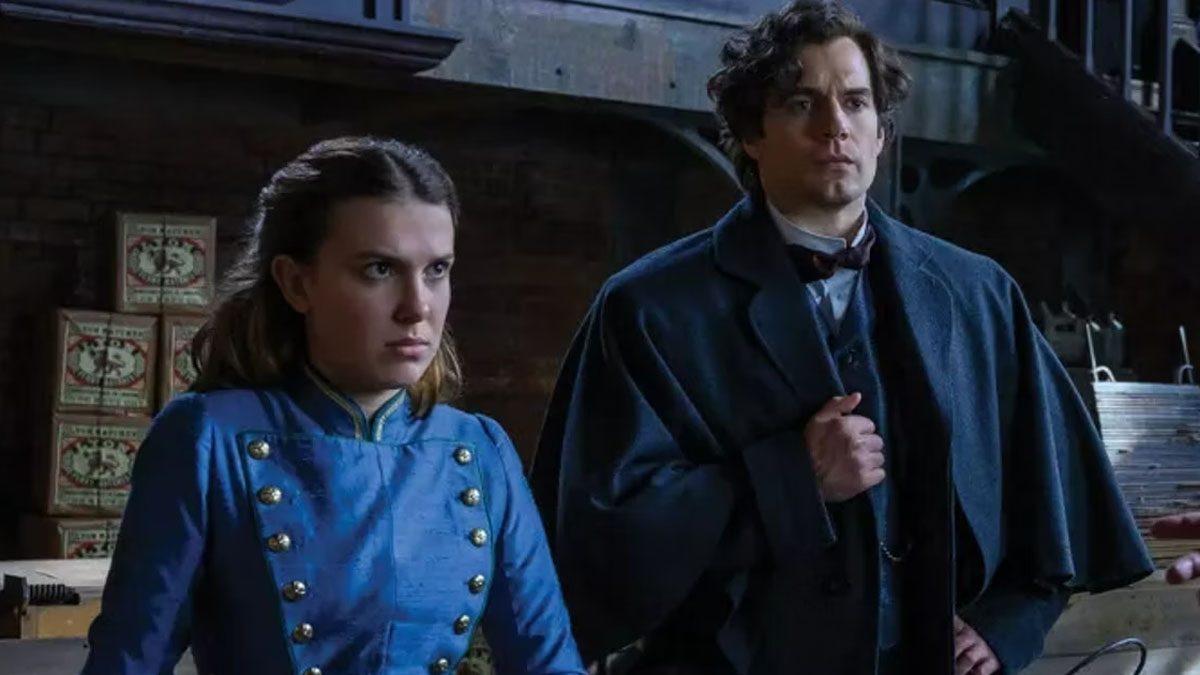Millie Bobby Brown and Henry Cavill in Enola Holmes 2.
