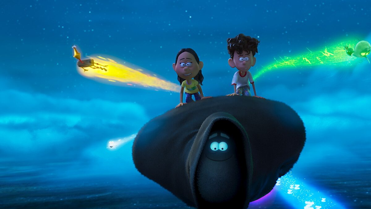 Two kids ride a shadow in Orion and the Dark.