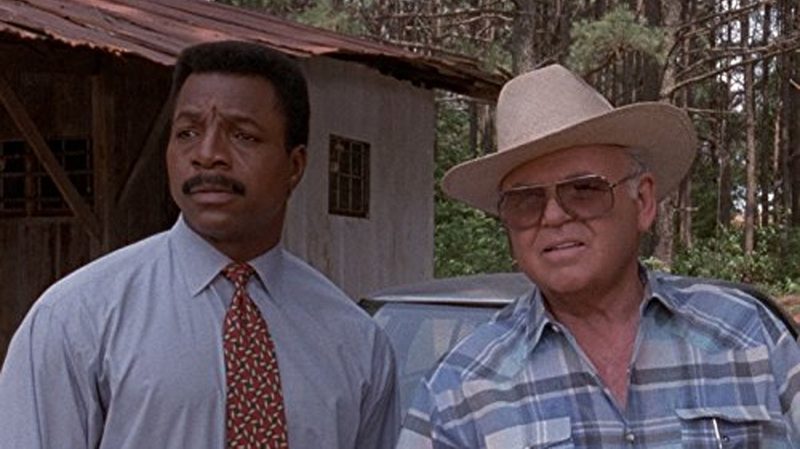 Carl Weathers and Carroll O'Connor in In the Heat of the Night.