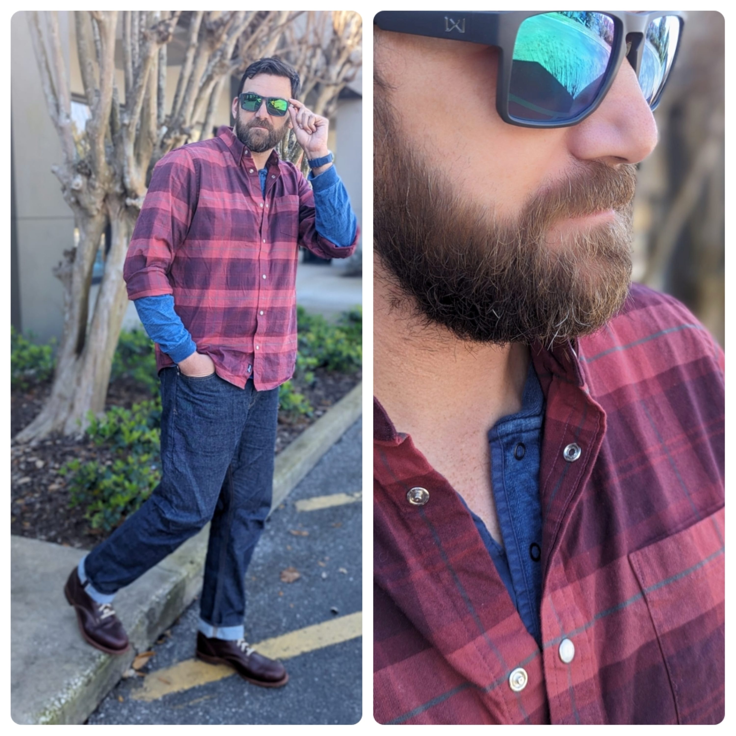 Man in jeans and flannel with henly under it