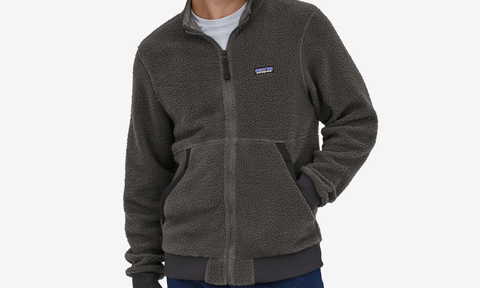 patagonia shearling fleece jacket deal february 2024 on a model
