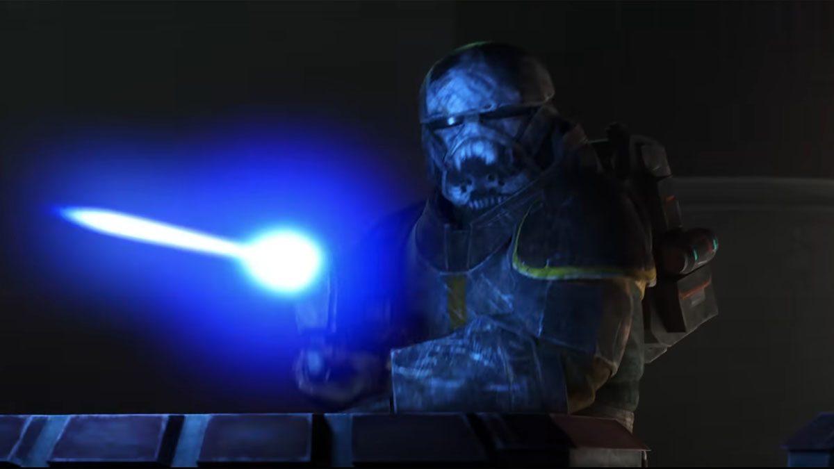 Wrecker fires his weapon in a scene from The Bad Batch season 3.