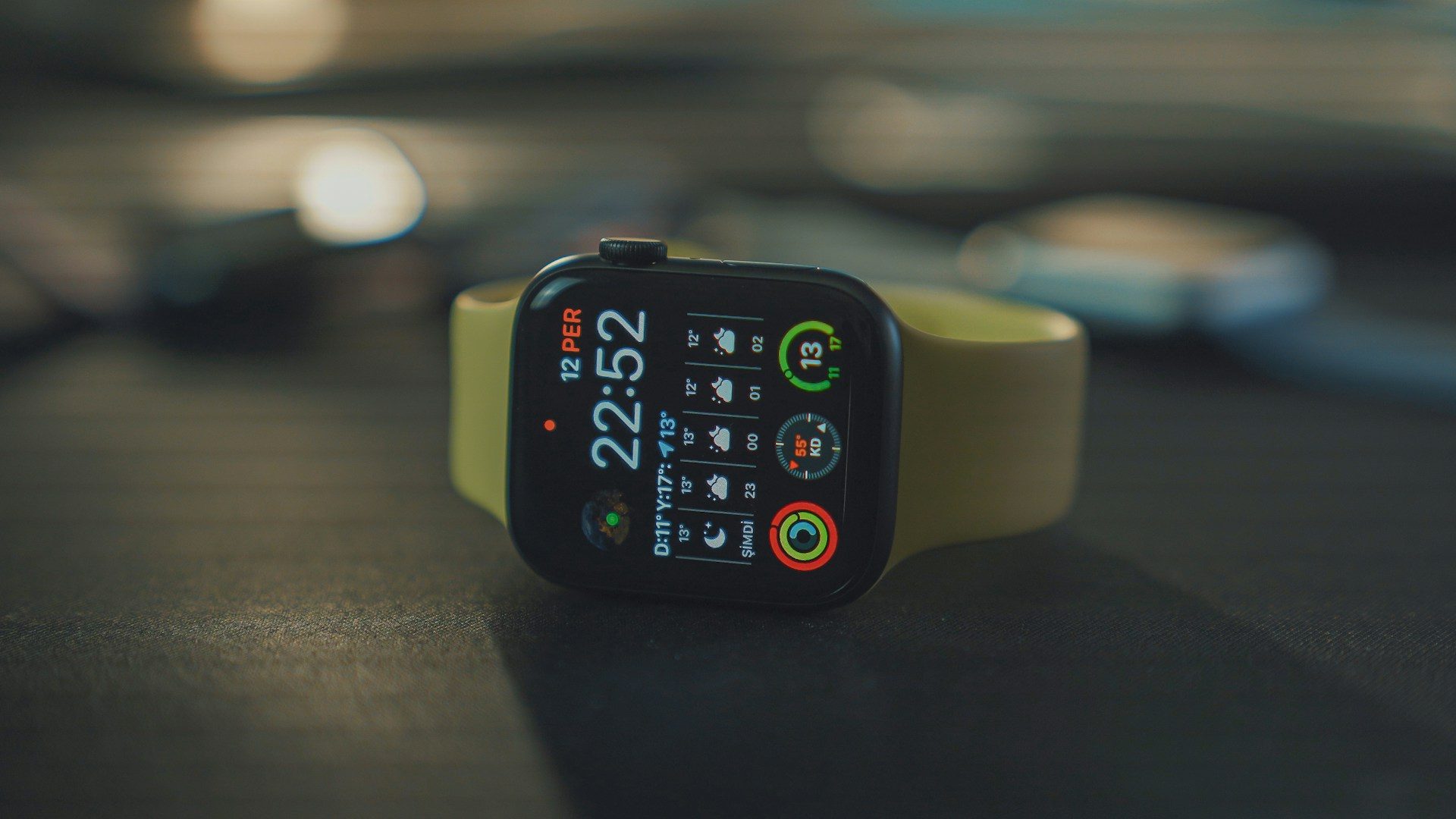An Apple Watch on its side.