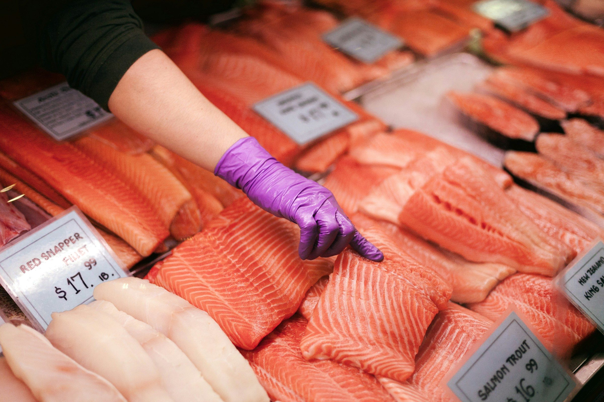 Raw salmon in store