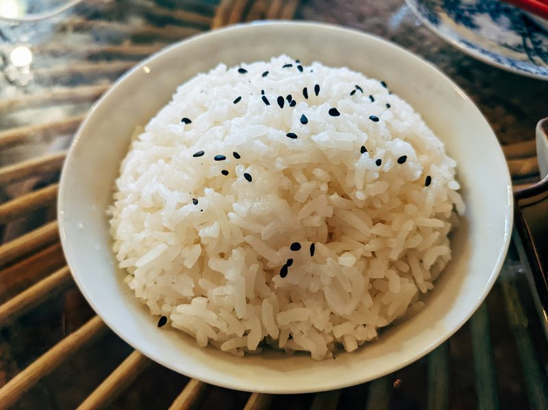 Bowl of rice with black sesame seeds