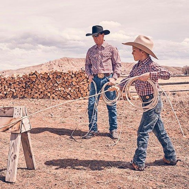 Father and son practicing on the farm
