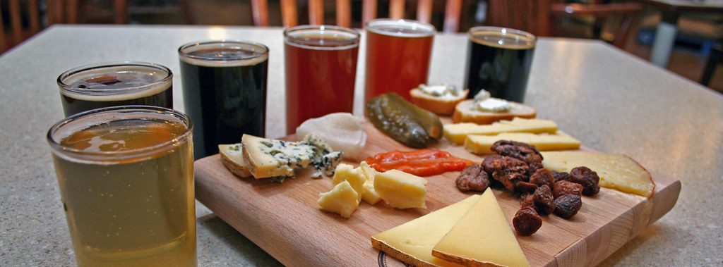 Flight of beers with cheeses