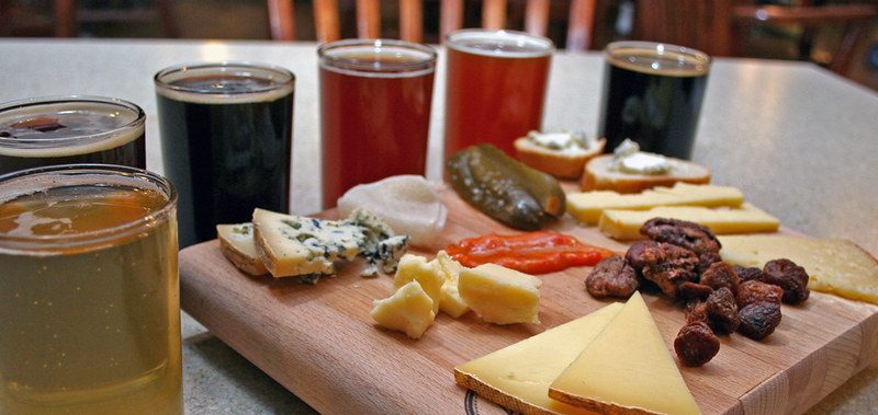 Flight of beers with cheeses