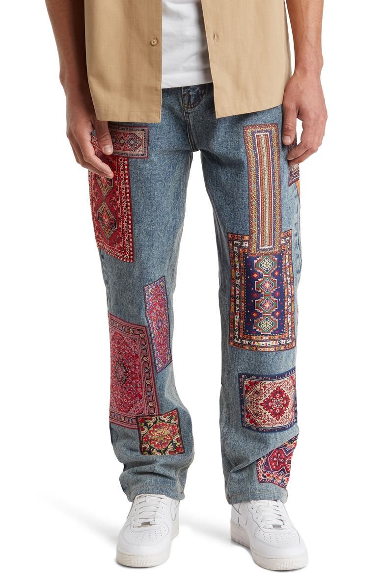 patchwork denim jeans for men
