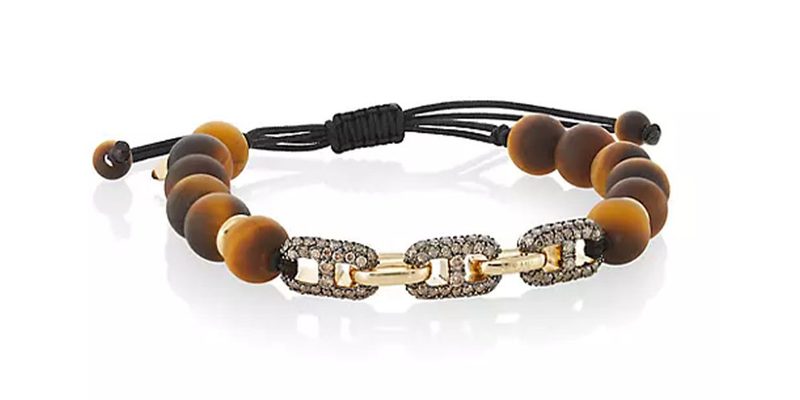 The Alberto Milani Executive 18K Rose Gold Brown Diamonds & Tiger’s Eye Slider Bracelet on a white background.