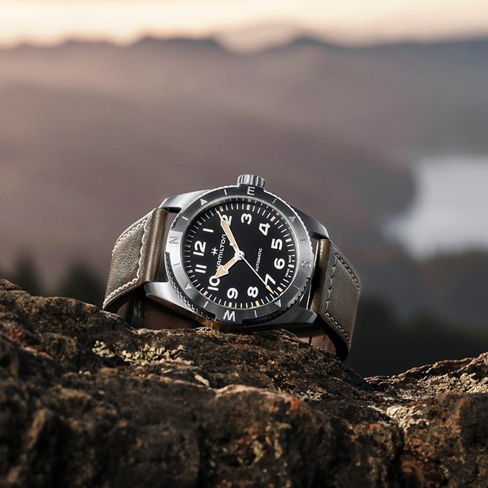 Hamilton Khaki Expedition watch on cliff