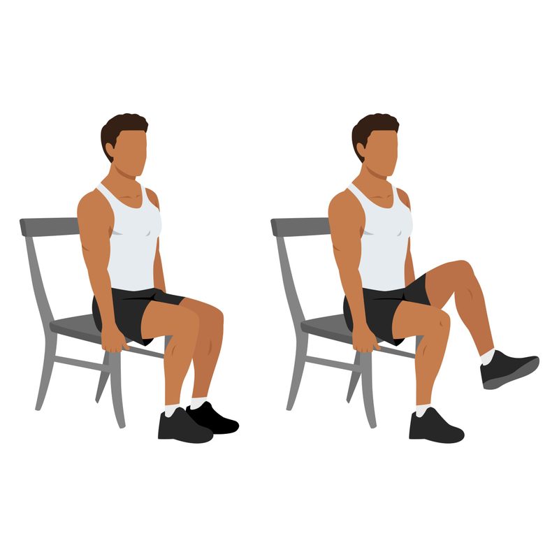 Illustration of man doing a seated march exercise lifting legs up on a chair