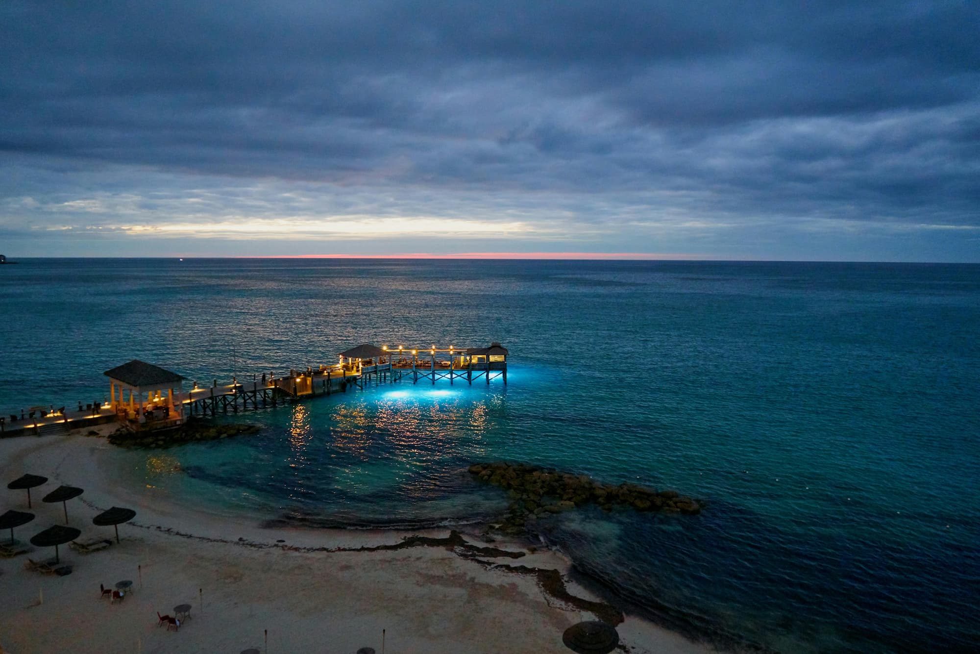 Dock with cottages in Bahamas