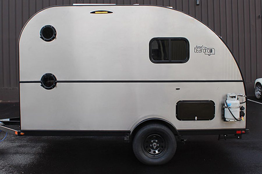 Side view of Bend Teardrop's Tall Boy high-roof teardrop travel trailer.