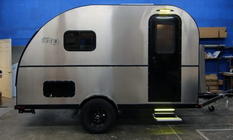 Side view of Bend Teardrop's new Tall Boy Stand-in teardrop travel trailer.