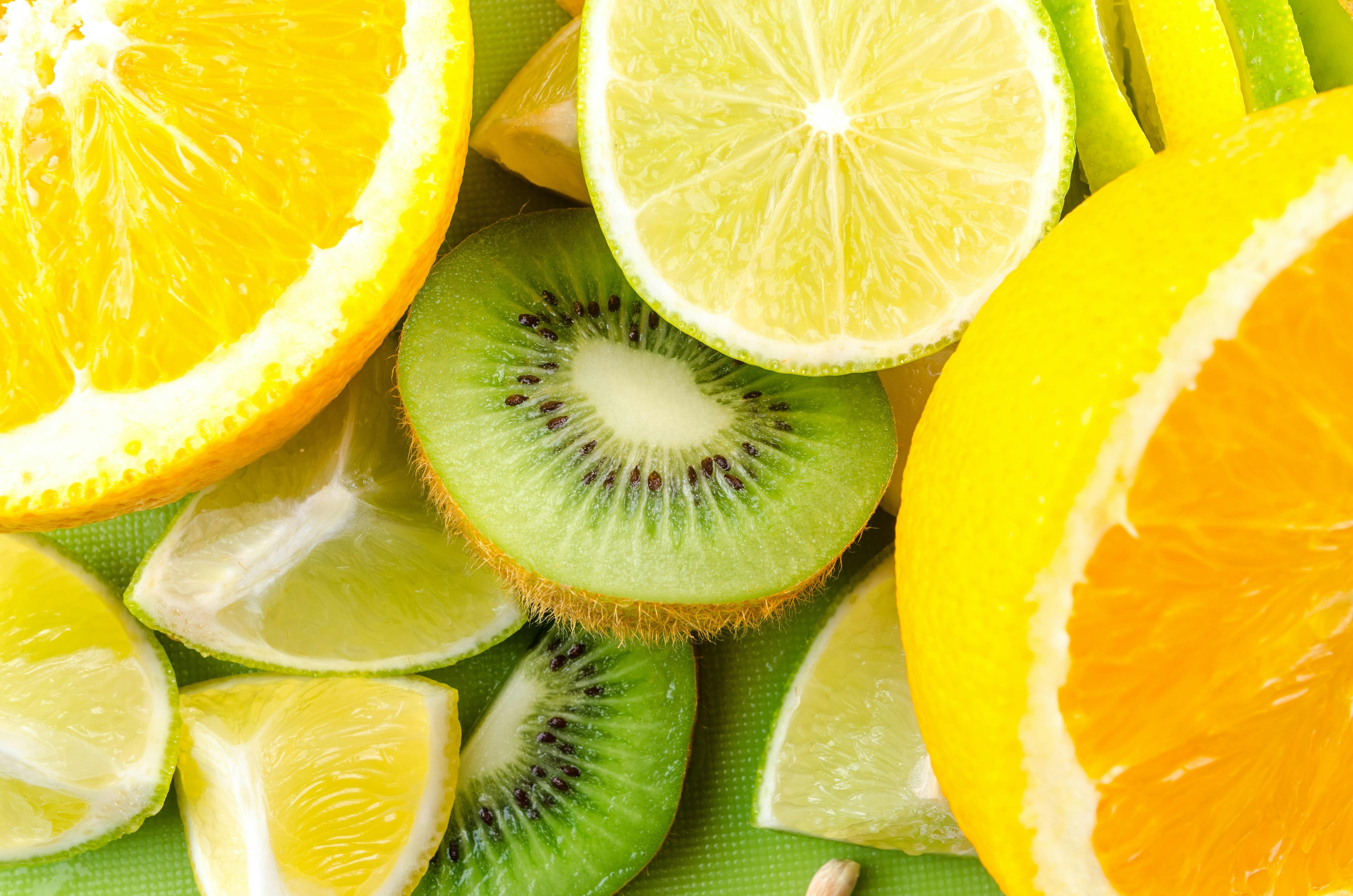 Slices of citrus and kiwis