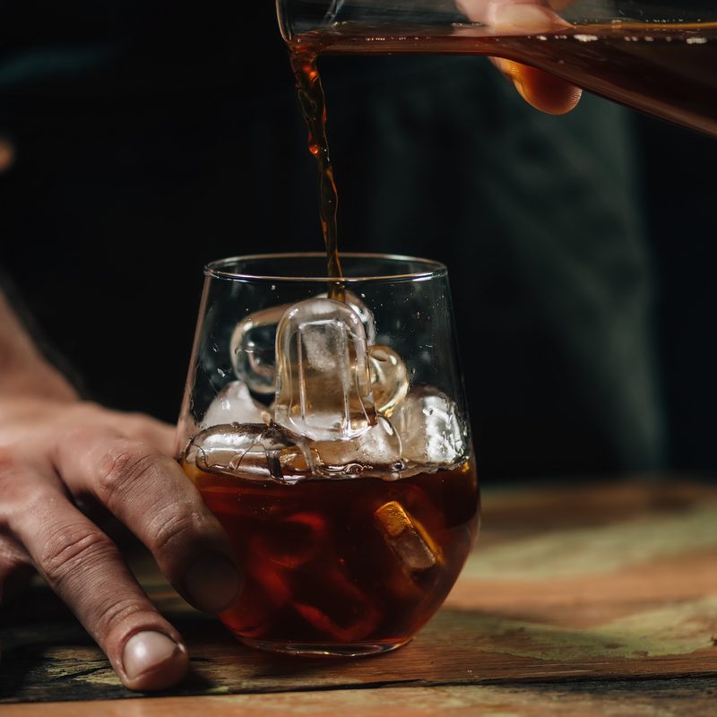 Pouring cold brew coffee