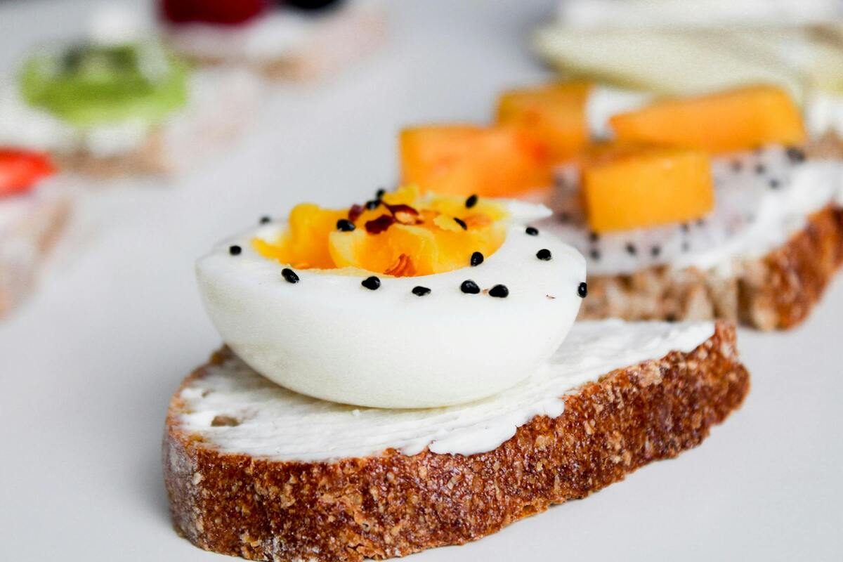 Hardboiled egg on toast.