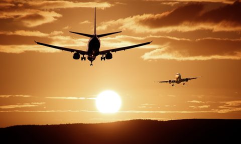 Plane in the sunset