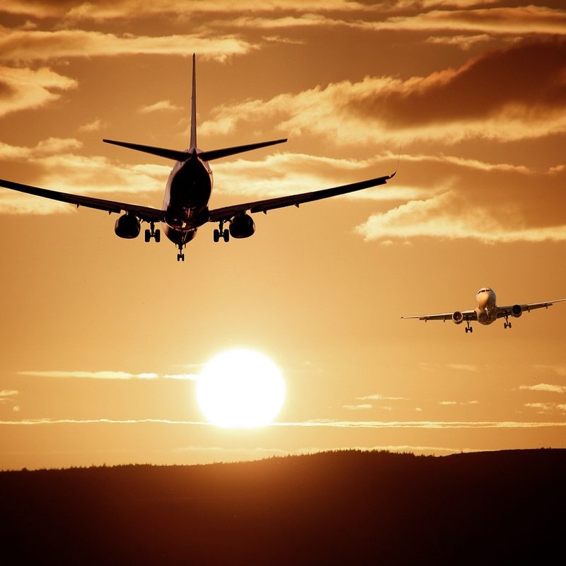 Plane in the sunset