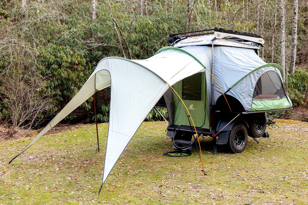 Pop-up tent setup of SylvanSport's GO All-Terrain Camper Trailer.
