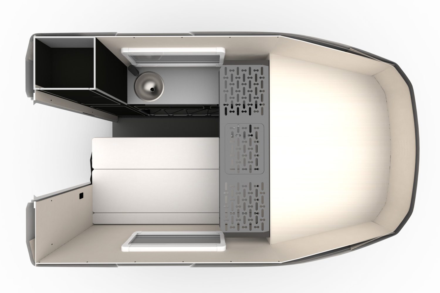 Floorplan of Tufport's Overlander truck camper concept.