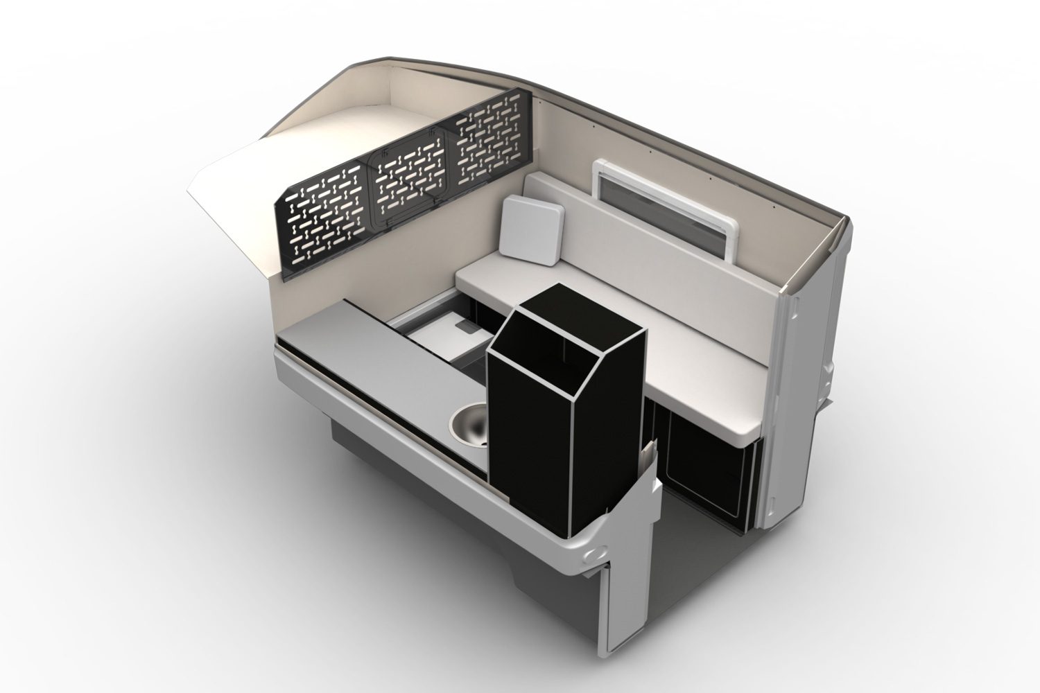 Concept rendering of the interior of Tufport's Overlander truck camper.